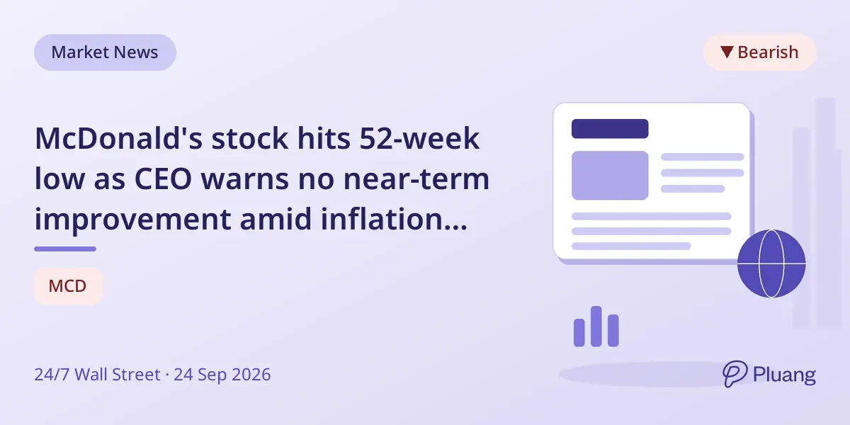 McDonald's stock hits 52-week low as CEO warns no near-term improvement amid inflation and flat traffic.