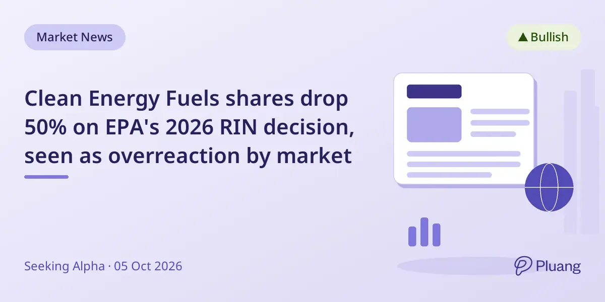 Clean Energy Fuels shares drop 50% on EPA's 2026 RIN decision, seen as overreaction by market