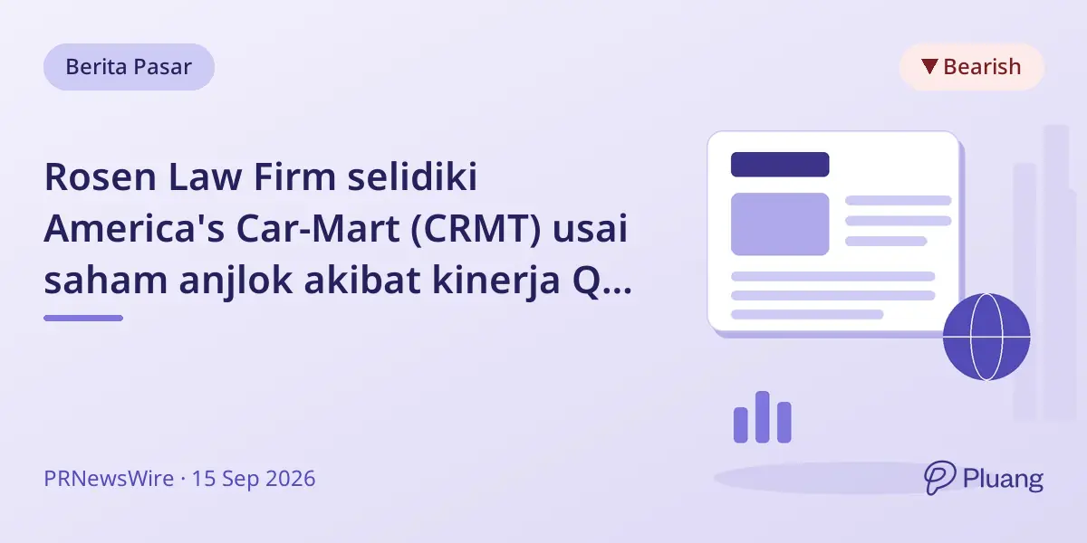 Rosen Law Firm selidiki America's Car-Mart (CRMT) usai saham anjlok akibat kinerja Q1 yang buruk dan dugaan informasi bisnis menyesatkan.