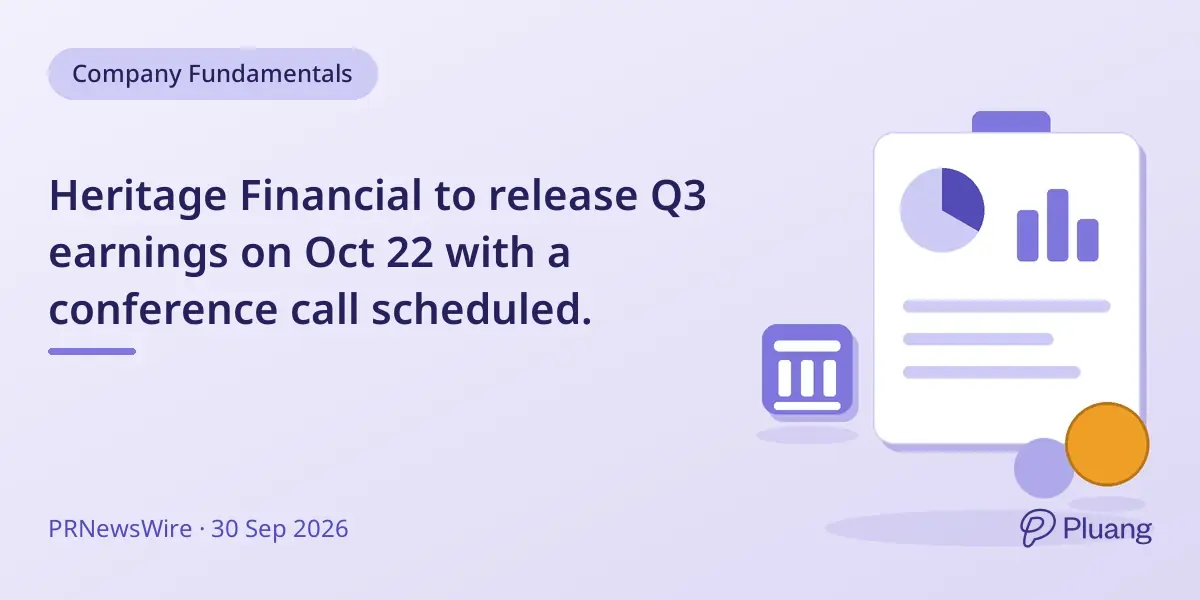 Heritage Financial to release Q3 earnings on Oct 22 with a conference call scheduled.