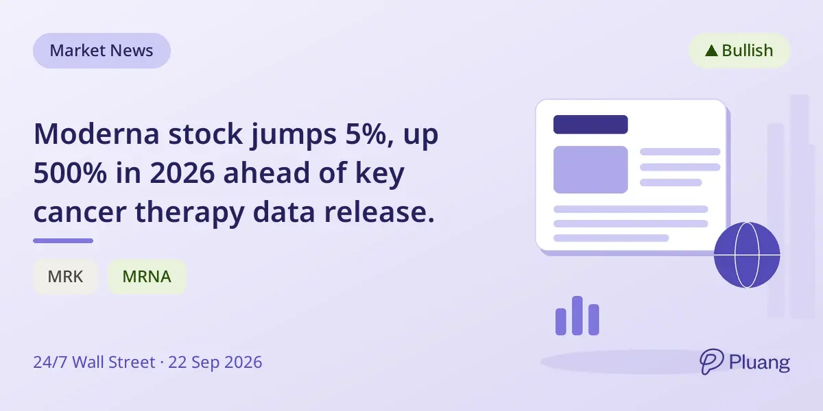Moderna stock jumps 5%, up 500% in 2026 ahead of key cancer therapy data release.