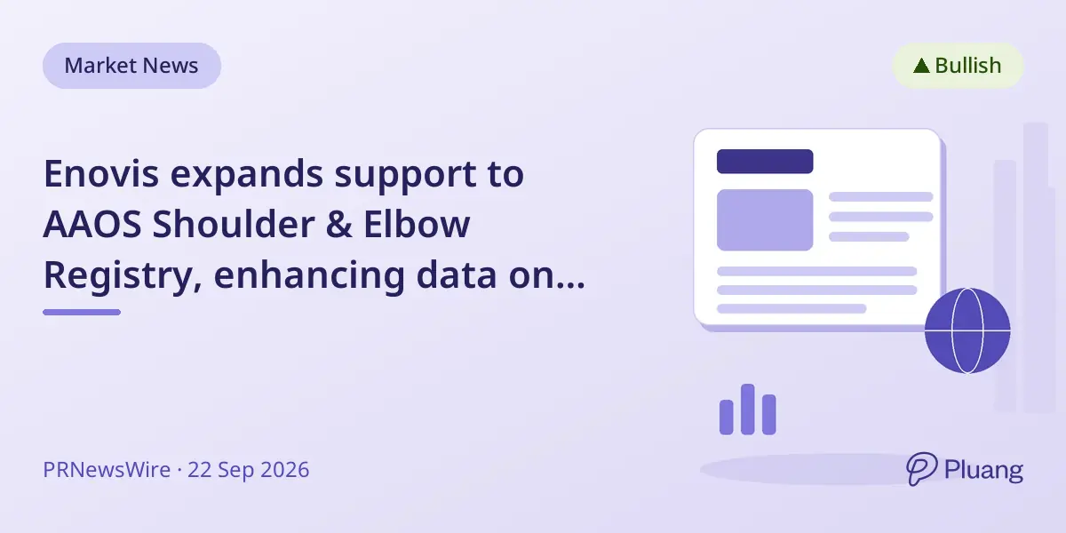 Enovis expands support to AAOS Shoulder & Elbow Registry, enhancing data on shoulder and elbow care.