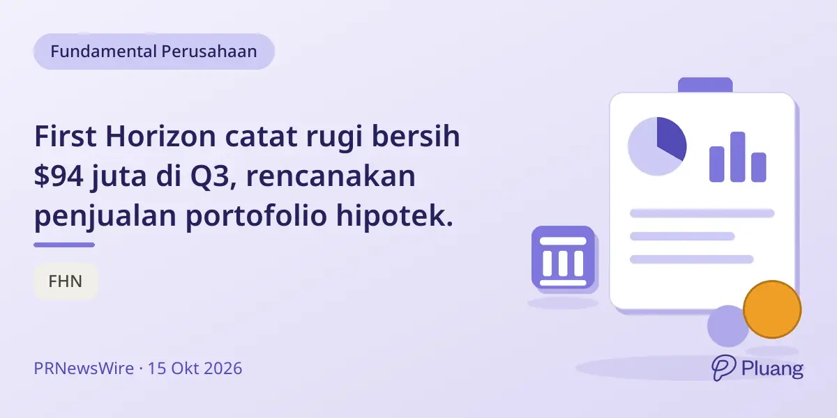 First Horizon catat rugi bersih $94 juta di Q3, rencanakan penjualan portofolio hipotek.