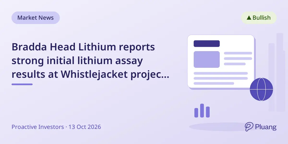 Bradda Head Lithium reports strong initial lithium assay results at Whistlejacket project in Arizona.