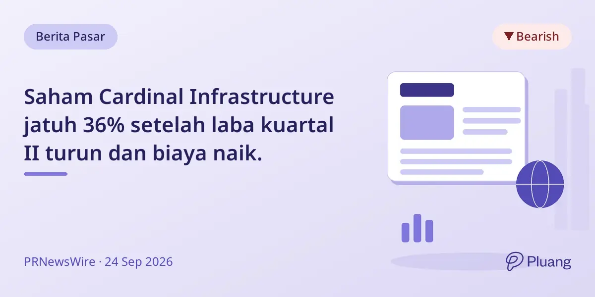 Saham Cardinal Infrastructure jatuh 36% setelah laba kuartal II turun dan biaya naik.