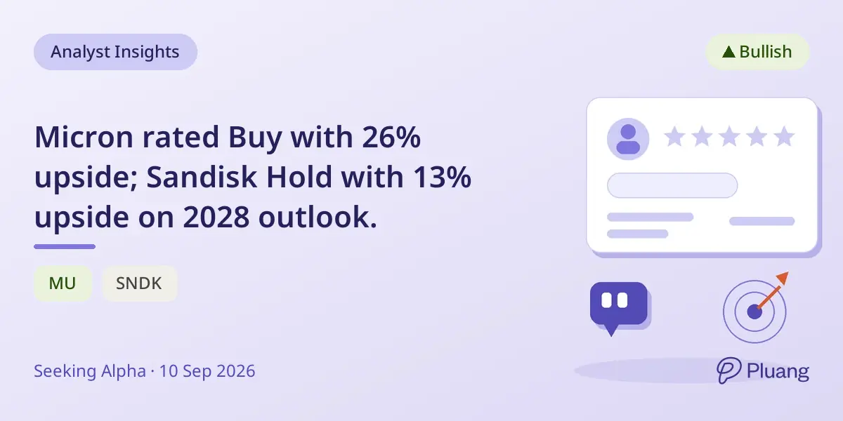 Micron rated Buy with 26% upside; Sandisk Hold with 13% upside on 2028 outlook.
