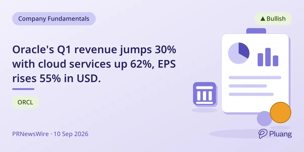 Oracle's Q1 revenue jumps 30% with cloud services up 62%, EPS rises 55% in USD.