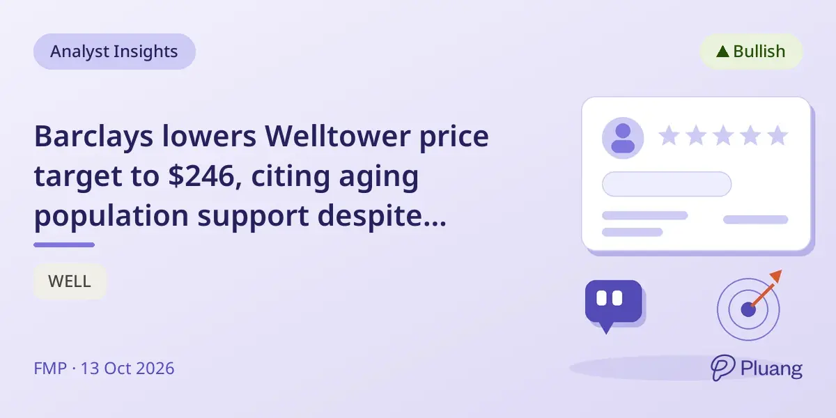 Barclays lowers Welltower price target to $246, citing aging population support despite high dividend payout ratio.