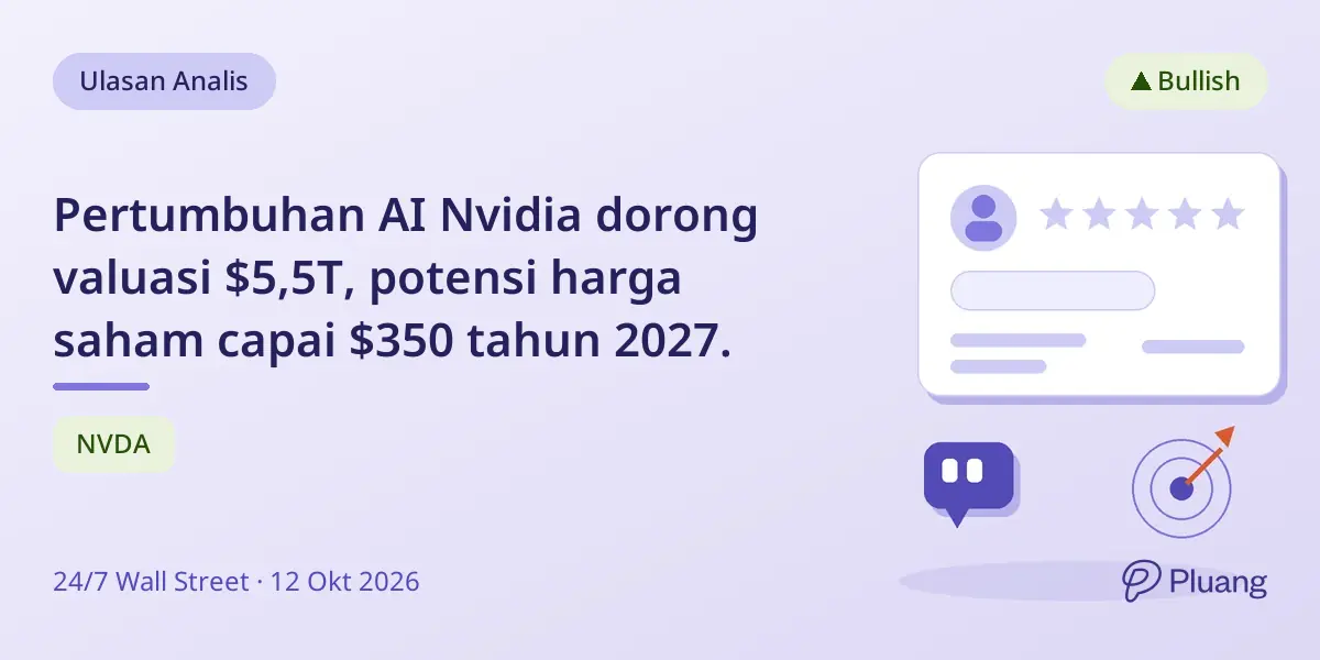 Pertumbuhan AI Nvidia dorong valuasi $5,5T, potensi harga saham capai $350 tahun 2027.