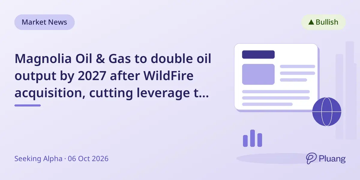 Magnolia Oil & Gas to double oil output by 2027 after WildFire acquisition, cutting leverage to 0.6x.