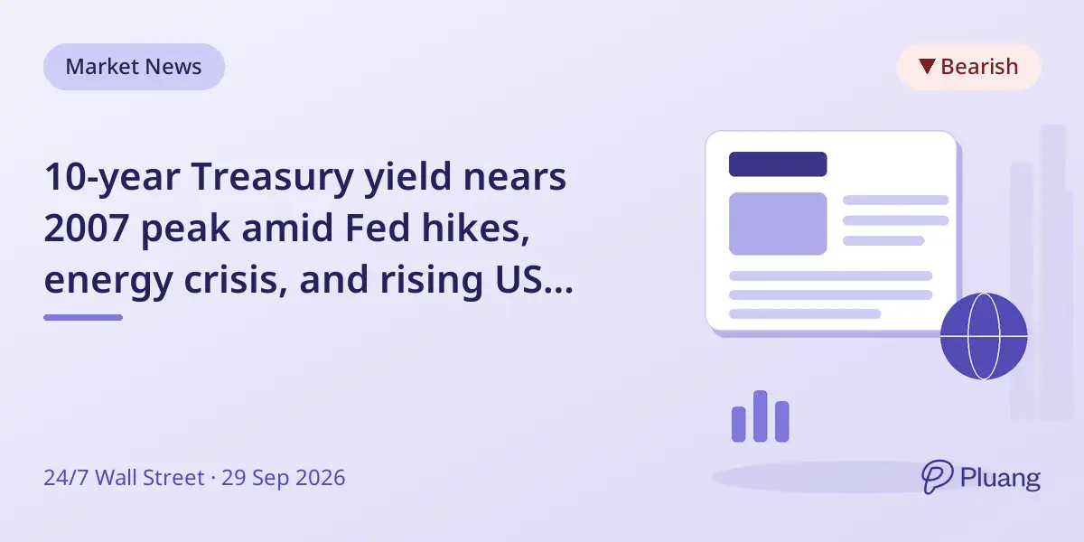 10-year Treasury yield nears 2007 peak amid Fed hikes, energy crisis, and rising US debt.