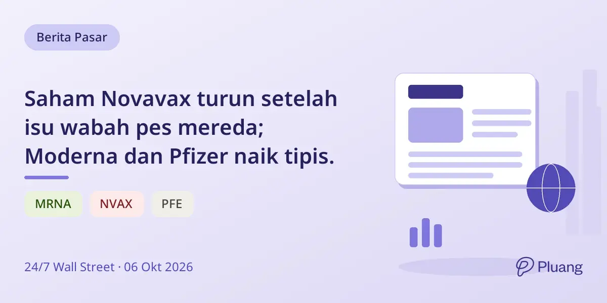 Saham Novavax turun setelah isu wabah pes mereda; Moderna dan Pfizer naik tipis.