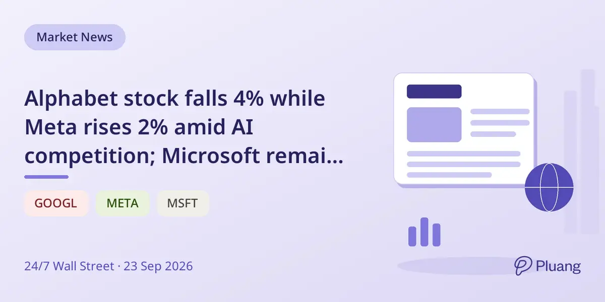 Alphabet stock falls 4% while Meta rises 2% amid AI competition; Microsoft remains flat.