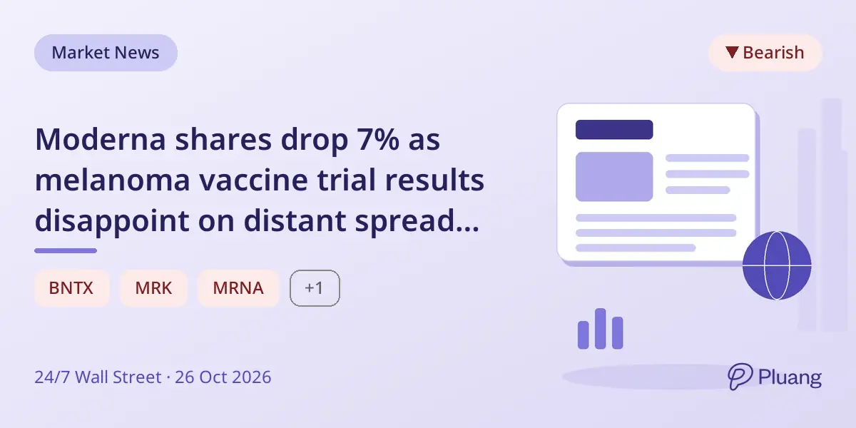 Moderna shares drop 7% as melanoma vaccine trial results disappoint on distant spread benefits.