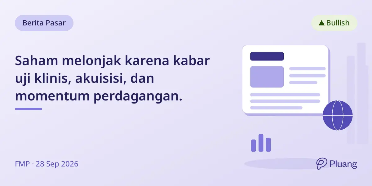 Saham melonjak karena kabar uji klinis, akuisisi, dan momentum perdagangan.