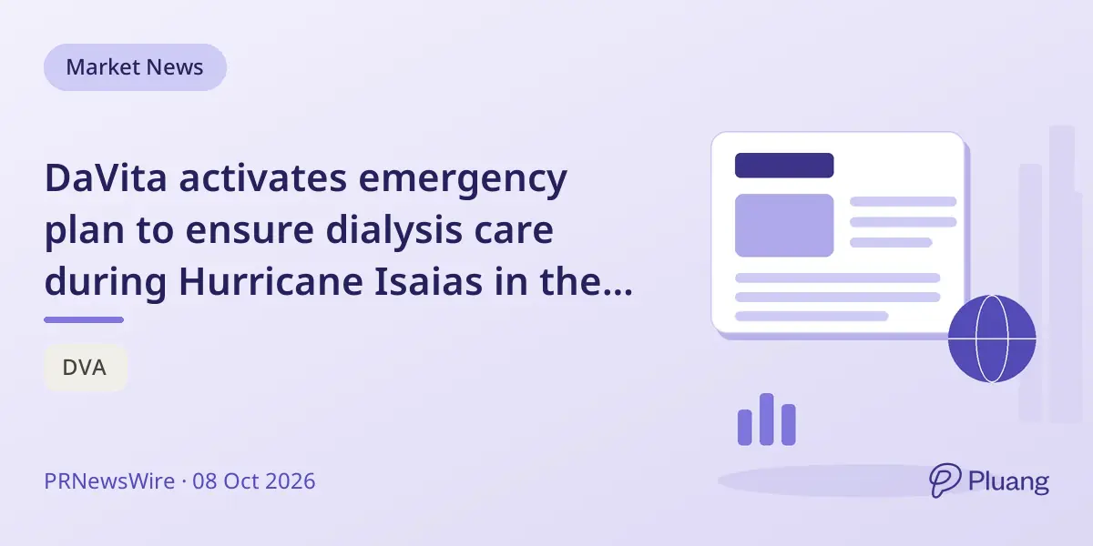 DaVita activates emergency plan to ensure dialysis care during Hurricane Isaias in the US Gulf Coast.