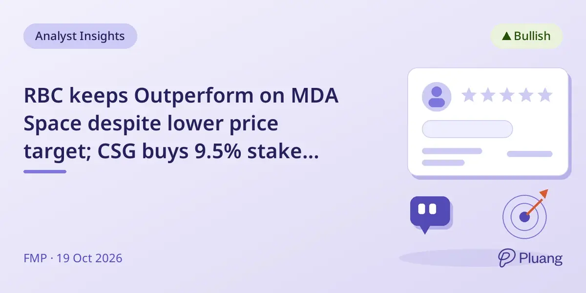 RBC keeps Outperform on MDA Space despite lower price target; CSG buys 9.5% stake ahead of Q3 results.
