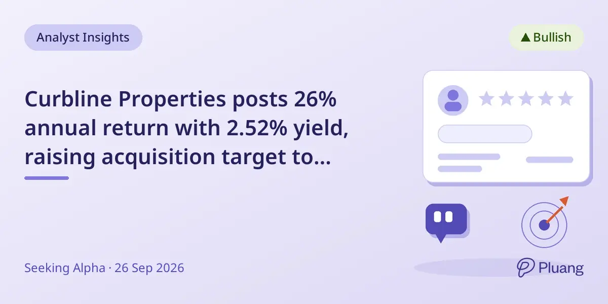 Curbline Properties posts 26% annual return with 2.52% yield, raising acquisition target to $1B.