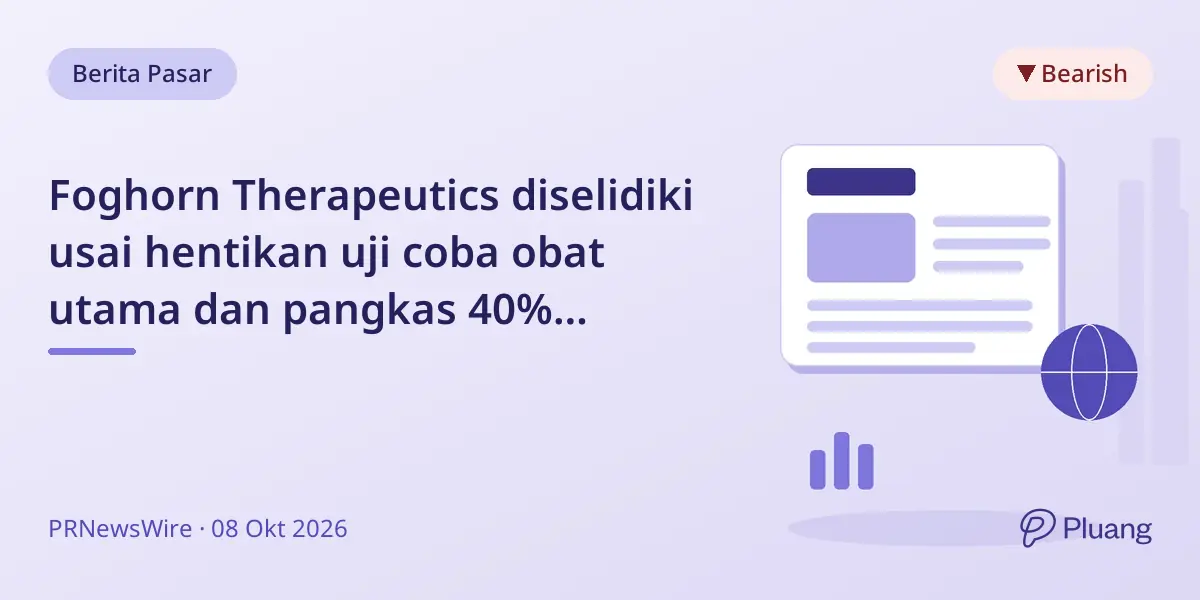 Foghorn Therapeutics diselidiki usai hentikan uji coba obat utama dan pangkas 40% karyawan, saham turun 31%.