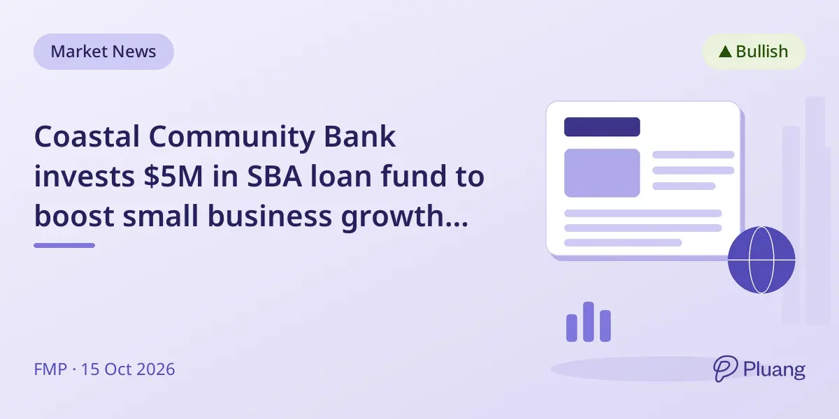 Coastal Community Bank invests $5M in SBA loan fund to boost small business growth and job creation.