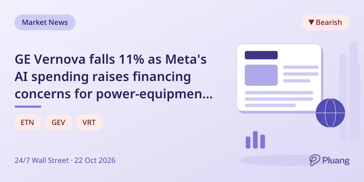 GE Vernova falls 11% as Meta's AI spending raises financing concerns for power-equipment suppliers.