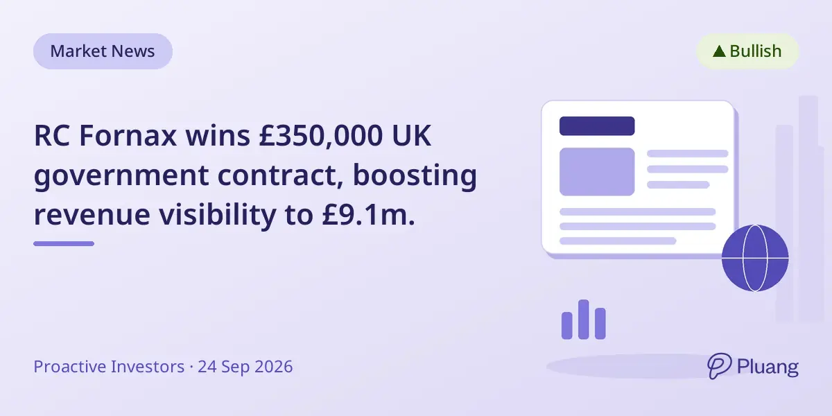 RC Fornax wins £350,000 UK government contract, boosting revenue visibility to £9.1m.
