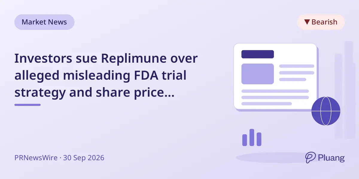 Investors sue Replimune over alleged misleading FDA trial strategy and share price plunge.