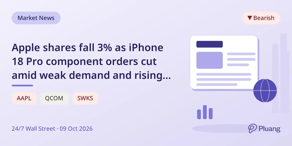 Apple shares fall 3% as iPhone 18 Pro component orders cut amid weak demand and rising costs