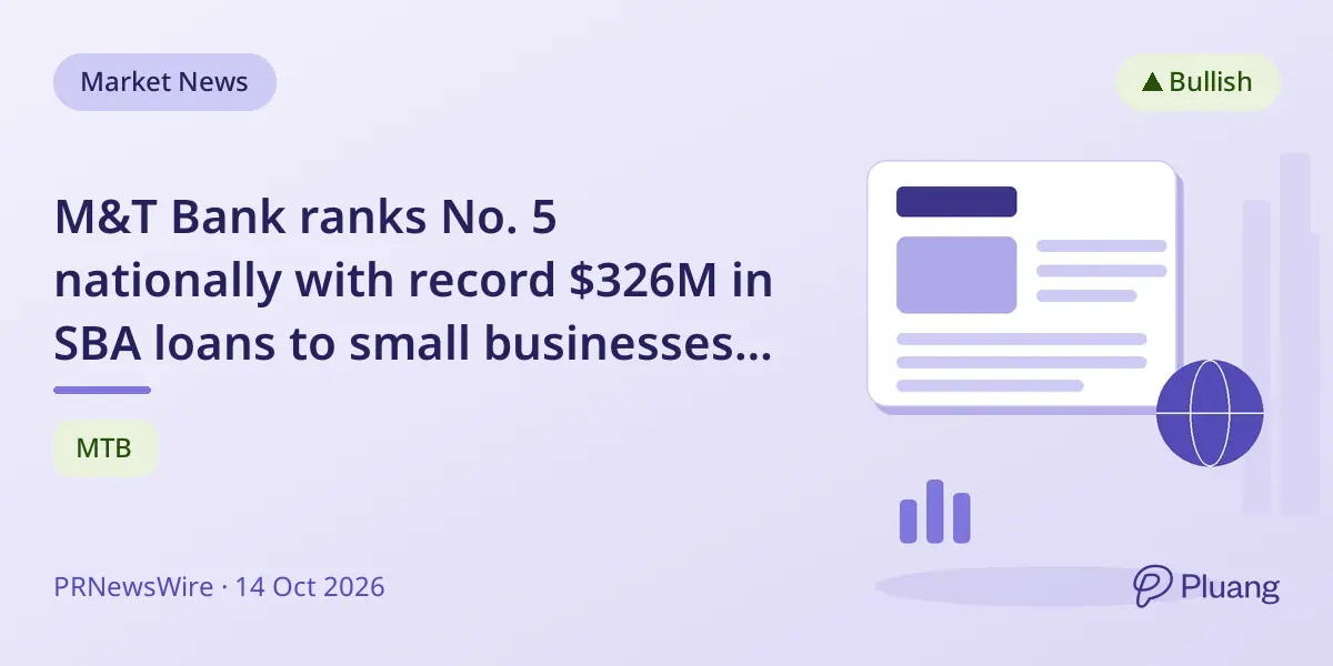 M&T Bank ranks No. 5 nationally with record $326M in SBA loans to small businesses in FY 2026.