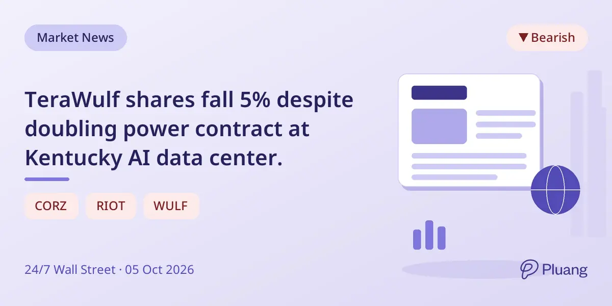 TeraWulf shares fall 5% despite doubling power contract at Kentucky AI data center.