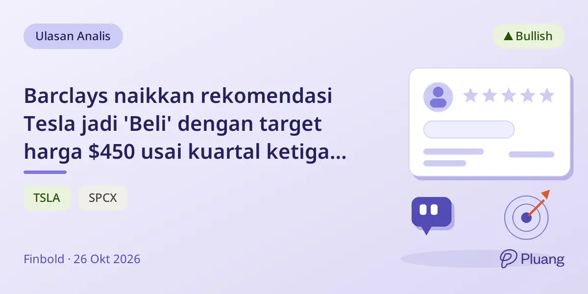 Barclays naikkan rekomendasi Tesla jadi 'Beli' dengan target harga $450 usai kuartal ketiga kuat dan potensi merger SpaceX.