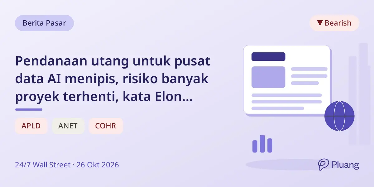Pendanaan utang untuk pusat data AI menipis, risiko banyak proyek terhenti, kata Elon Musk.