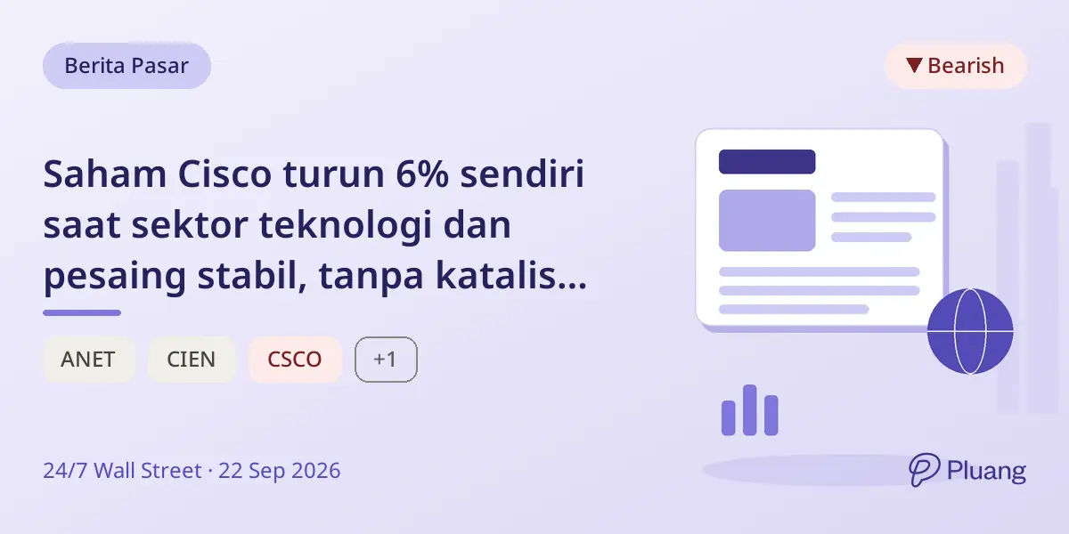 Saham Cisco turun 6% sendiri saat sektor teknologi dan pesaing stabil, tanpa katalis jelas.