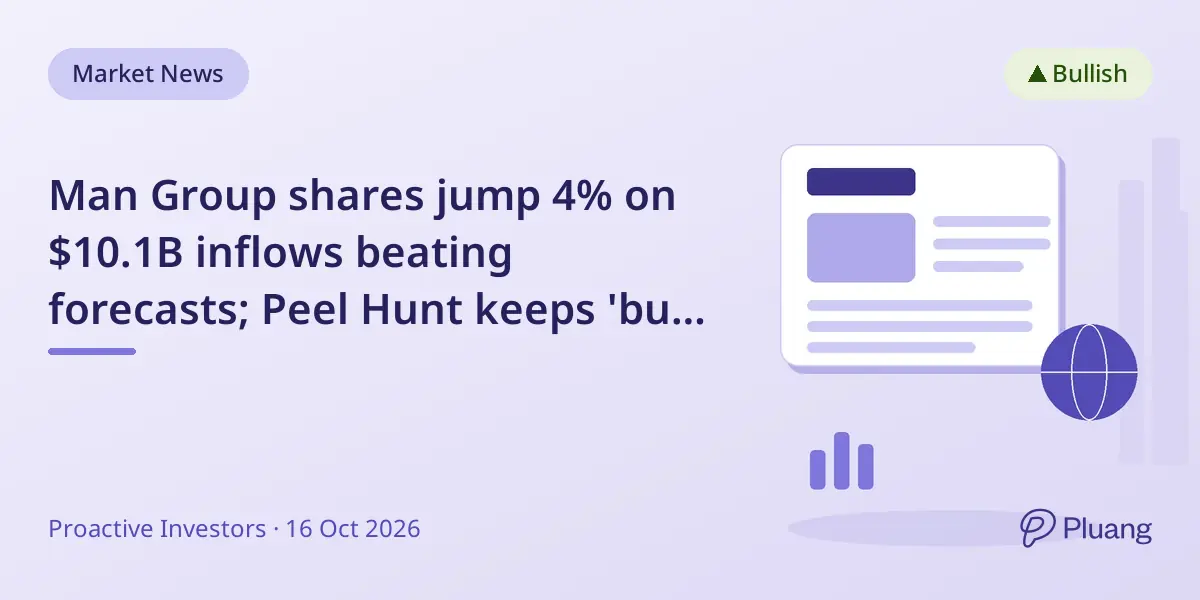 Man Group shares jump 4% on $10.1B inflows beating forecasts; Peel Hunt keeps 'buy' rating.