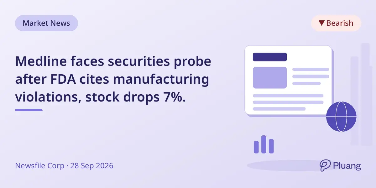 Medline faces securities probe after FDA cites manufacturing violations, stock drops 7%.