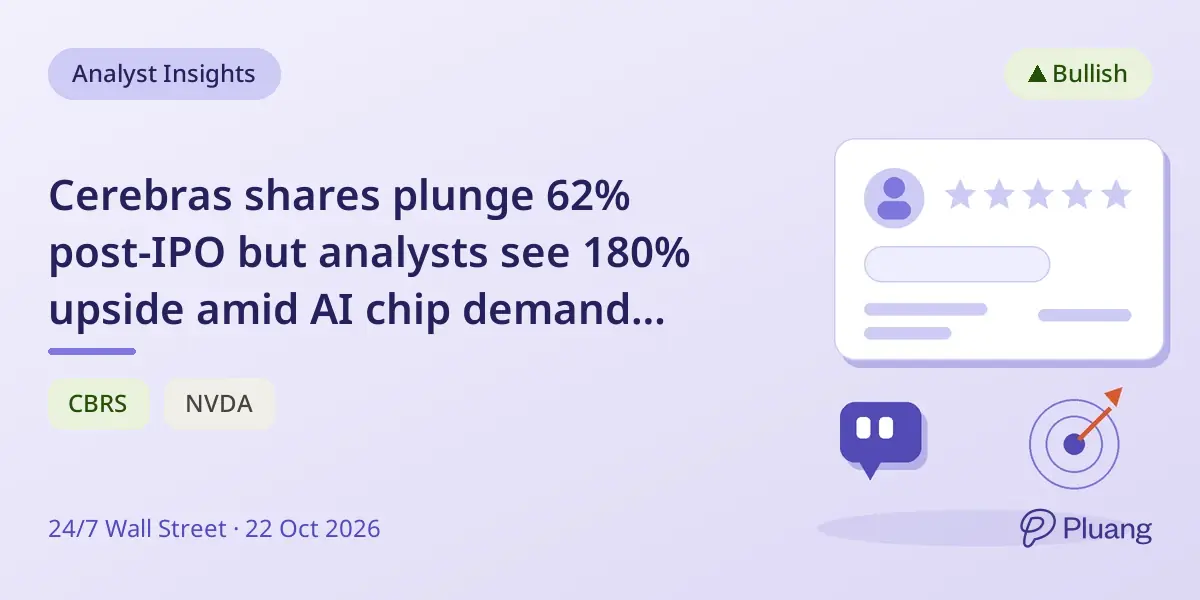 Cerebras shares plunge 62% post-IPO but analysts see 180% upside amid AI chip demand and backlog.