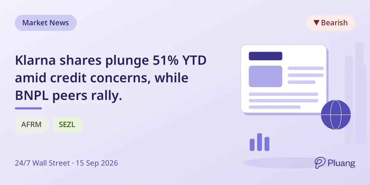 Klarna shares plunge 51% YTD amid credit concerns, while BNPL peers rally.