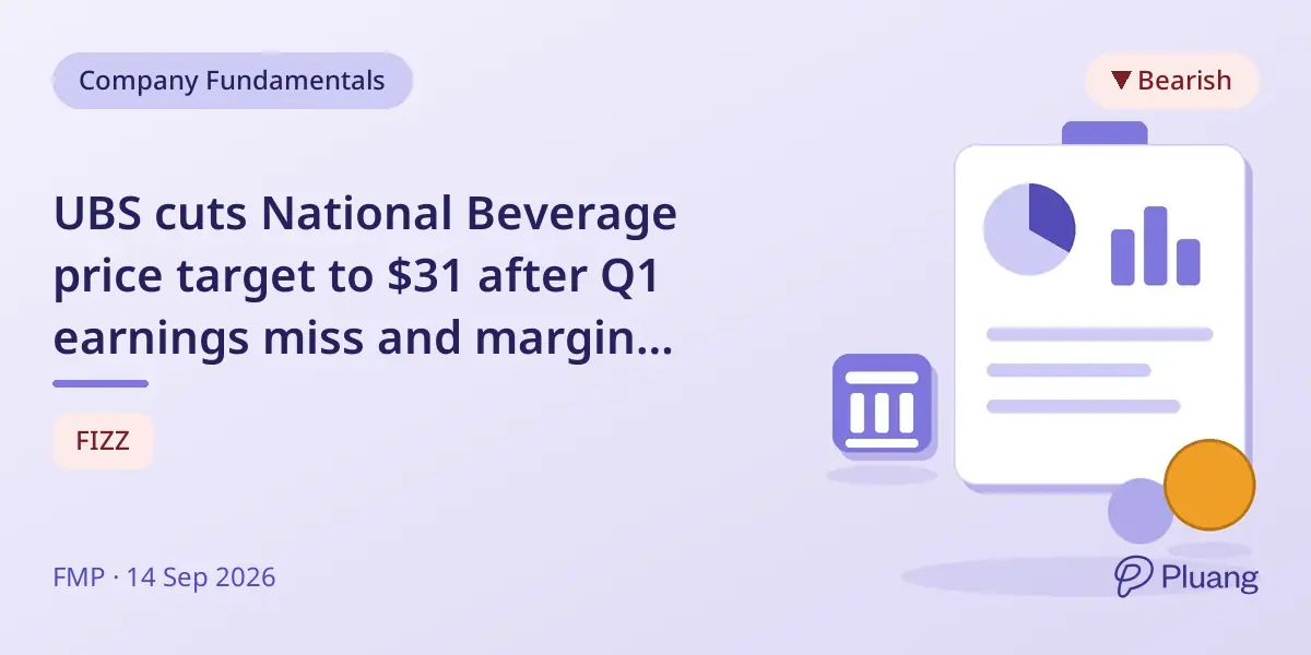 UBS cuts National Beverage price target to $31 after Q1 earnings miss and margin pressure.