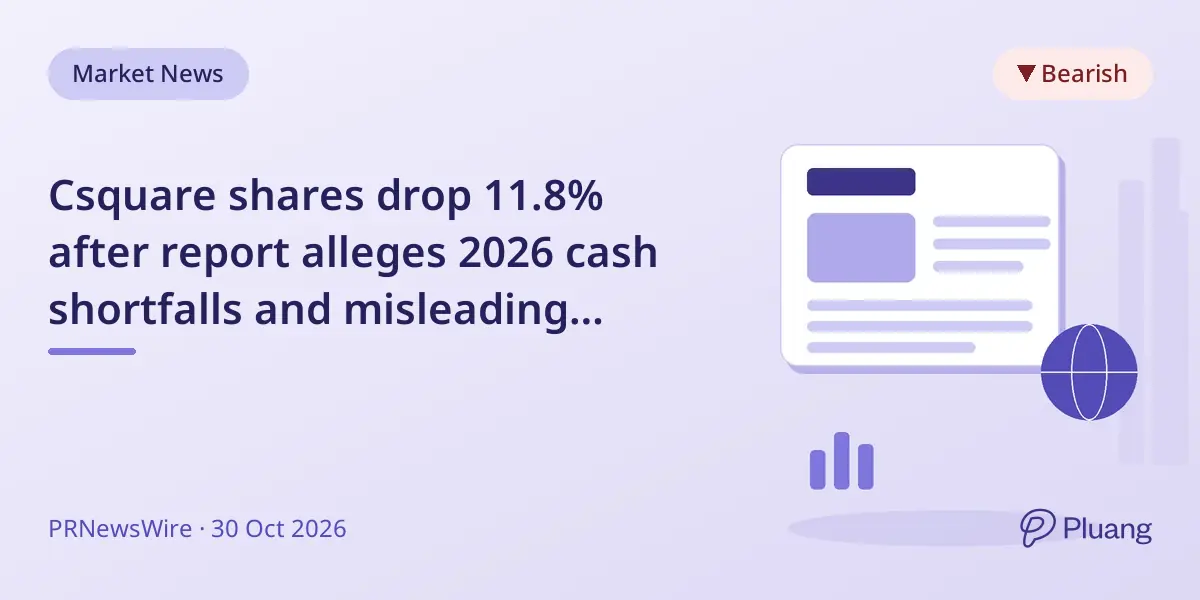 Csquare shares drop 11.8% after report alleges 2026 cash shortfalls and misleading funding claims.