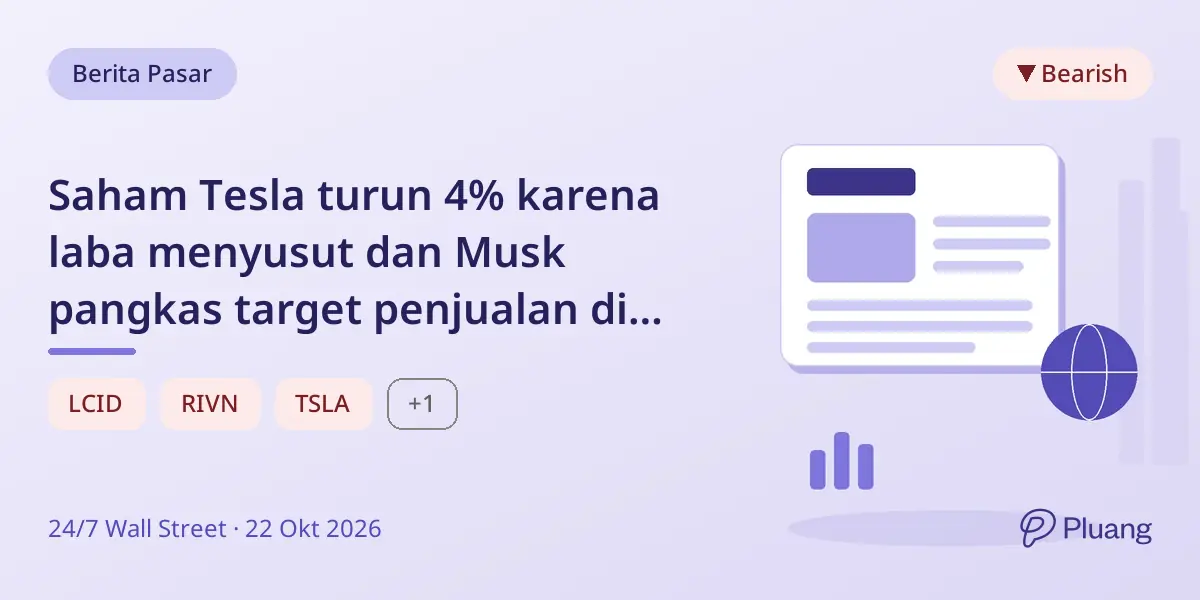 Saham Tesla turun 4% karena laba menyusut dan Musk pangkas target penjualan di tengah ketidakpastian merger.