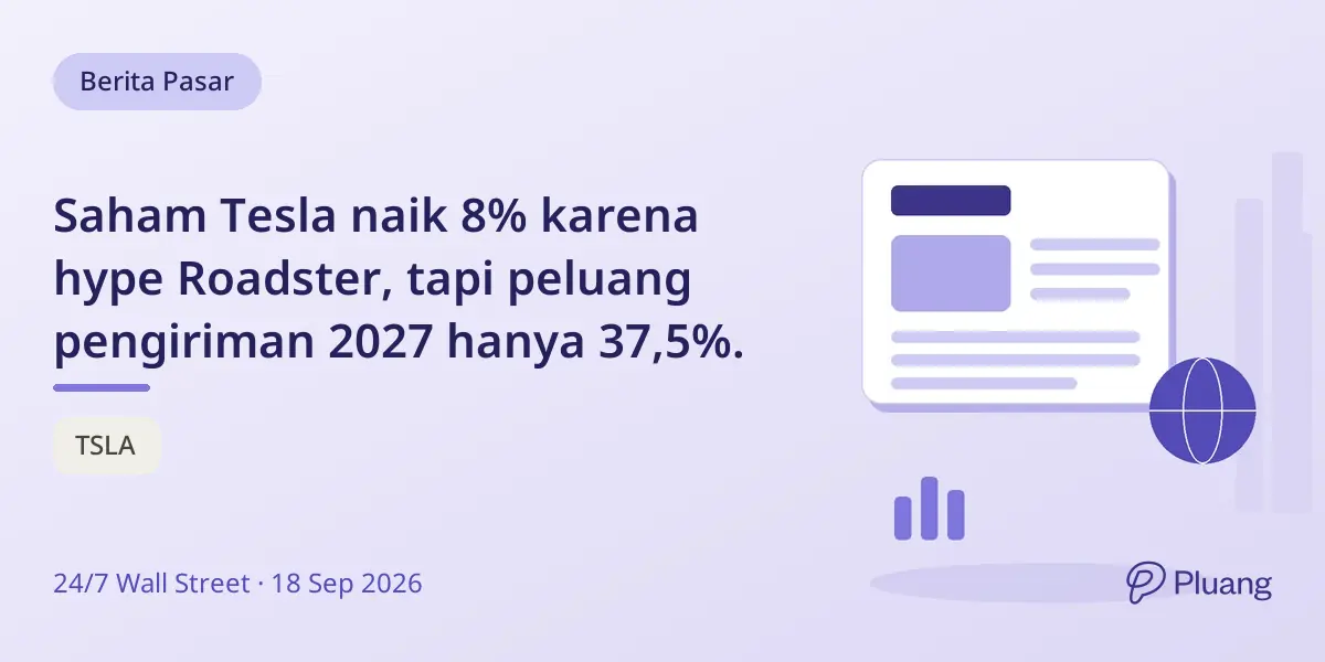 Saham Tesla naik 8% karena hype Roadster, tapi peluang pengiriman 2027 hanya 37,5%.