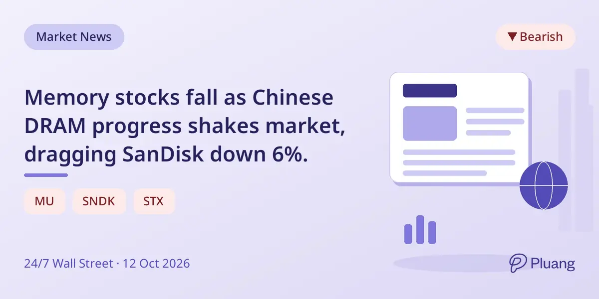Memory stocks fall as Chinese DRAM progress shakes market, dragging SanDisk down 6%.