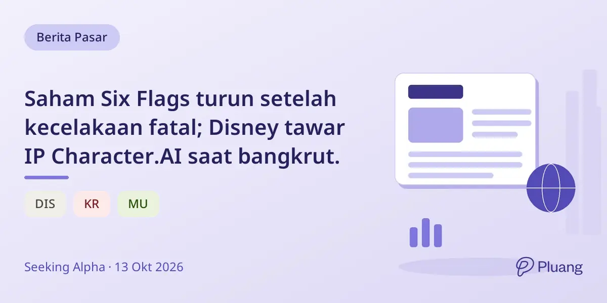 Saham Six Flags turun setelah kecelakaan fatal; Disney tawar IP Character.AI saat bangkrut.