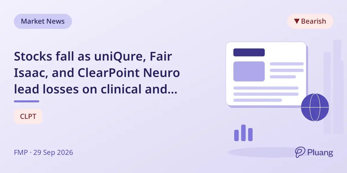 Stocks fall as uniQure, Fair Isaac, and ClearPoint Neuro lead losses on clinical and regulatory concerns.