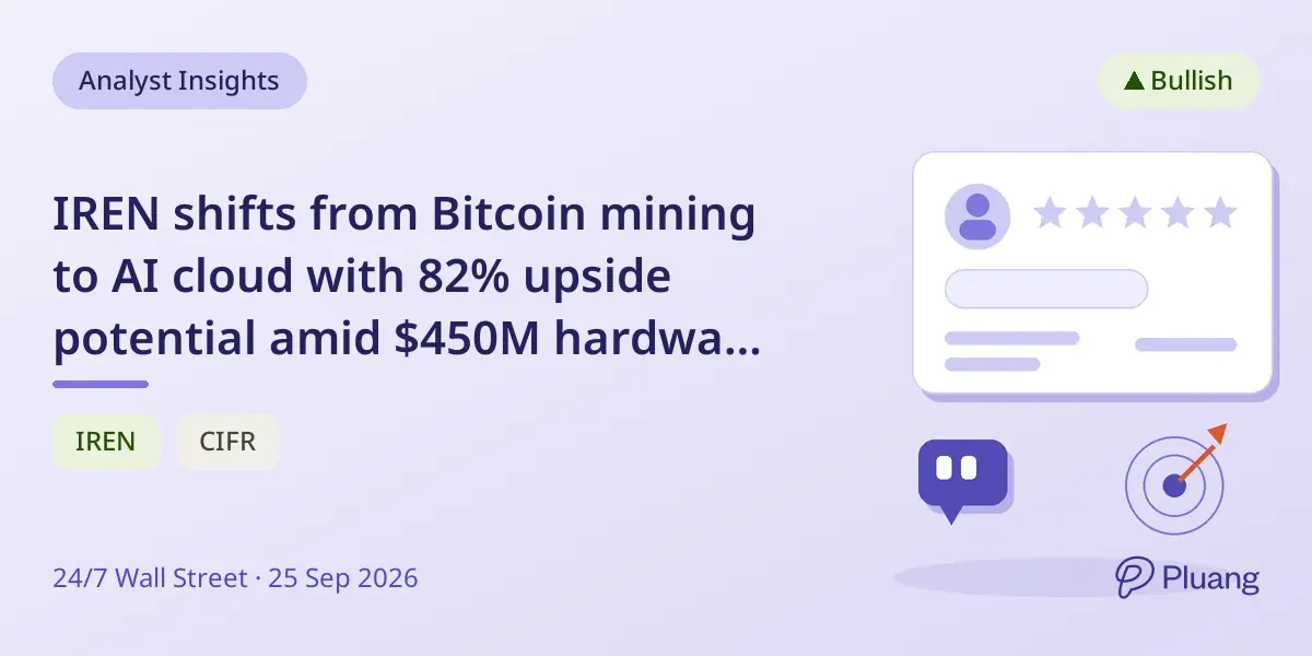 IREN shifts from Bitcoin mining to AI cloud with 82% upside potential amid $450M hardware write-off.