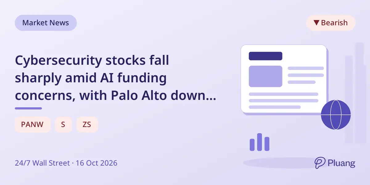 Cybersecurity stocks fall sharply amid AI funding concerns, with Palo Alto down 7% and SentinelOne 9%.